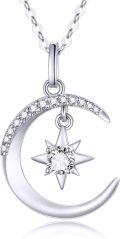 wholesale 14k Gold Crescent Moon & North Star Pendant Necklace 16+1+1 inch Chain s for Women-0-0