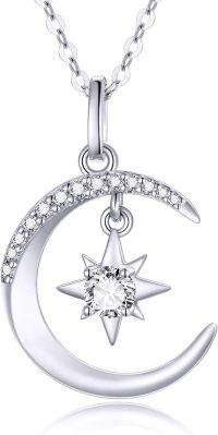 wholesale 14k Gold Crescent Moon & North Star Pendant Necklace 16+1+1 inch Chain s for Women-gold