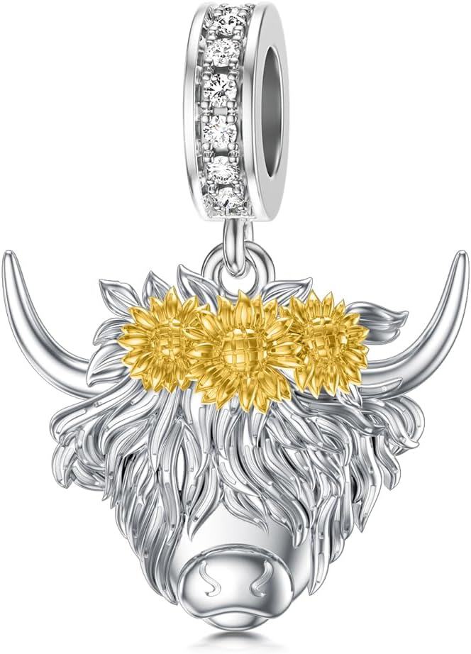 wholesale 925 Sterling Silver Highland Cow Sunflower Dangle Stud Leverback Hoop Earrings-with Sunflower