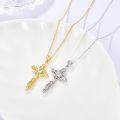 wholesale Gold 925 Sterling Silver Cubic Zirconia Cross Pendant Necklace for Women Mom Faith Gift-0-2