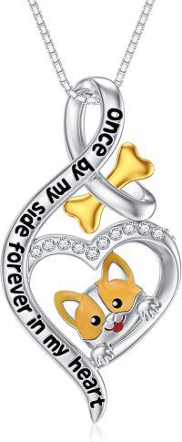 wholesale Sterling Silver Cute Puppy Dog Yorkshire Corgi Labrador Pug Bulldog Paw Print Cross Necklace Jewelry Gift-Corgi