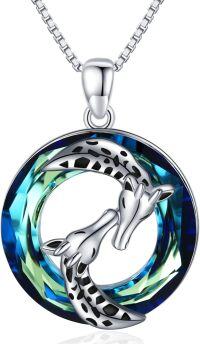 wholesale 925 Sterling Silver Blue Crystal Giraffe Pendant Necklace for Women-Crystal 1