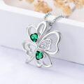 wholesale 925 Sterling Silver Clover Heart-Shaped Green Crystal Pendant Necklace for Women and Girls-0-3