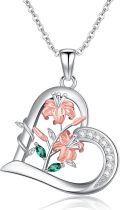 wholesale 925 Sterling Silver Flower Necklace with Dainty Rose Gold & Green Pendant Jewelry for Women Birthday Gifts-0-0