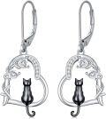 wholesale 925 Sterling Silver Black Cat Moon Drop Earrings for Women Girls Gifts Jewelry Accessories-0-0