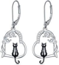 wholesale 925 Sterling Silver Black Cat Moon Drop Earrings for Women Girls Gifts Jewelry Accessories-Black Cat