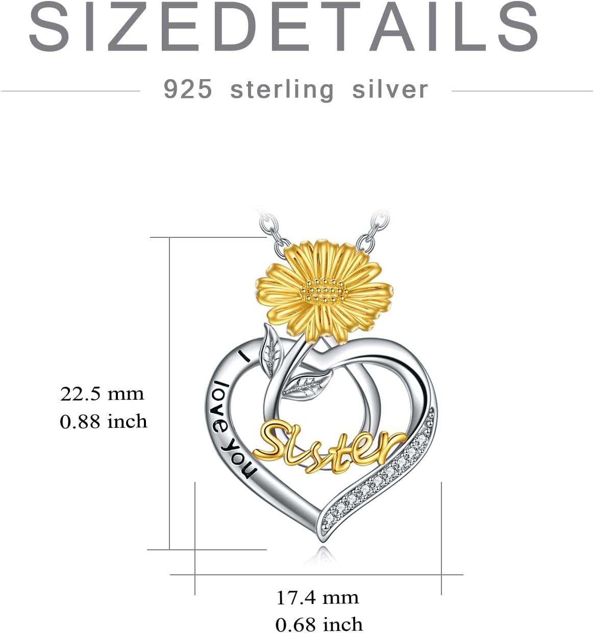  Sterling Silver Birth Flower Sister Necklace I Love You Sister Pendant Fashion Jewelry Gift for Women -0-6