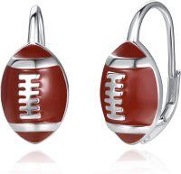wholesale 925 Sterling Silver Football Shape Sporty Hoop Earrings with Red Enamel and White Stitching Design-Football