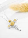 wholesale 925 Sterling Silver Gold Plated Daisy Flower Cross Pendant Necklace for Women-0-2