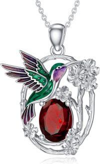 wholesale Sterling Silver Birthstone Hummingbird Pendant Necklace for Women-January