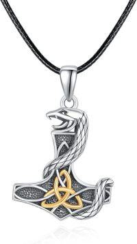 wholesale 925 Sterling Silver Hammer of Thor with Serpent and Triquetra Pendant Necklace s for Men Boys-Snake-A