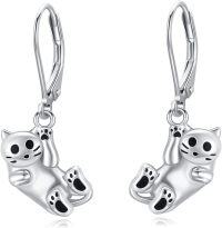 wholesale 925 Sterling Silver Cat Dreamcatcher Dangle Leverback Earrings for Women-E-Cat