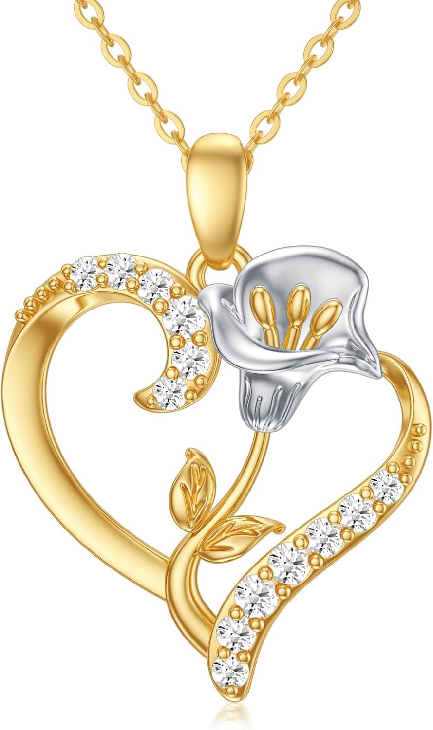 14K Yellow Gold Moissanite Orchid Lotus Birth Flower Necklace 16 18 -02-Feb-Calla Lily
