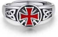 wholesale 925 Sterling Silver Eye of Horus Ankh Thor Hammer Knights Templar Adjustable Ring Amulet-Knights Templar