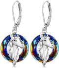 wholesale 925 Sterling Silver Rainbow Crystal Unicorn Head Drop Earrings for Women-0-0