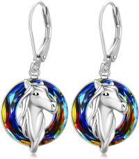 wholesale 925 Sterling Silver Rainbow Crystal Unicorn Head Drop Earrings for Women-Horse Crystal Earrings #2