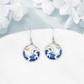 wholesale 925 Sterling Silver Ocean Wave Blue Enamel Drop Earrings for Women-0-3