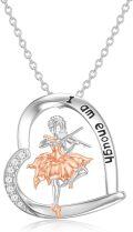 wholesale 925 Sterling Silver Rose Gold Ballerina Dancer Heart Pendant Necklace with I am enough Engraving-0-0