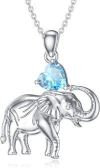 wholesale  Silver Gemstone Elephant Pendant Necklace for Women ( chars)-March