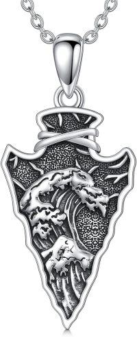 wholesale 925 Sterling Silver Wolf Head Arrowhead Pendant Necklace for Women Men s 43cm Chain Length-Wave