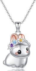 wholesale 925 Sterling Silver Colorful Crystal Bunny Pendant Necklace for Women Girls  48cm Chain Length-0-0