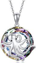 wholesale 925 Sterling Silver Austrian Crystal Octopus Pendant Necklace - Rainbow Multi-Color Stone Jewelry for Women Girls Gift 45cm Chain Length-0-0