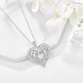 wholesale 925 Sterling Silver White Opal Double Heart Pendant Necklace  for Women Girls-0-1