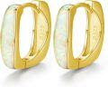 wholesale 925 Sterling Silver & Yellow Gold-Plated Opal Huggie Hoop Earrings for Women-0-0