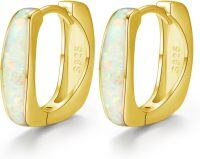 wholesale 925 Sterling Silver & Yellow Gold-Plated Opal Huggie Hoop Earrings for Women-14K gold-White