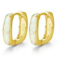 wholesale 925 Sterling Silver & Yellow Gold-Plated Opal Huggie Hoop Earrings for Women-14K gold-White