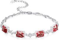 wholesale Sterling Silver Baguette Birthstone Bracelet for Women Mom Grandma-Ruby