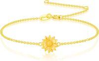wholesale 14K Gold  Sunflower Charm Anklet for Women - Adjustable Chain Beach Foot s-Sunflower