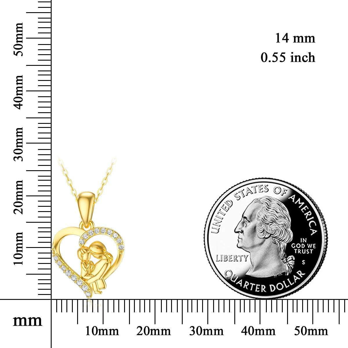wholesale 14K Gold Mama Bear and Cub Heart Pendant Necklace for Mothers Day Gifts-0-5