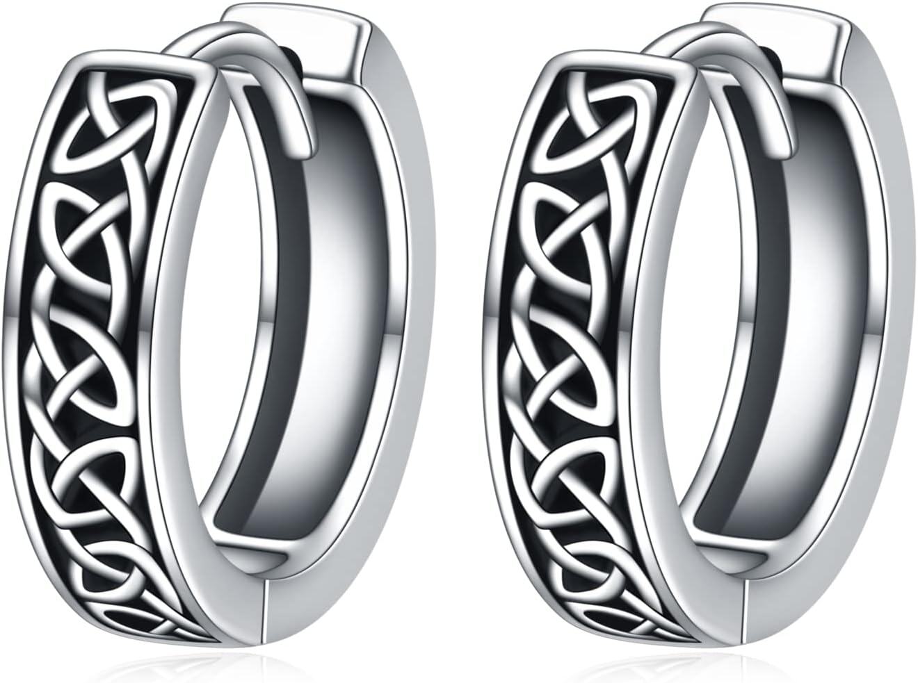925 Sterling Silver Black Celtic Knot Huggie Hoop Earrings for Men - Vintage Gothic Punk Style Jewelry 4g Diameter-0-0