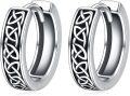 wholesale 925 Sterling Silver Black Celtic Knot Huggie Hoop Earrings for Men - Vintage Gothic Punk Style Jewelry 4g Diameter-0-0