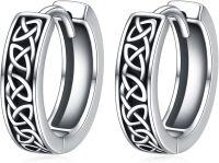 wholesale 925 Sterling Silver Black Celtic Knot Huggie Hoop Earrings for Men - Vintage Gothic Punk Style Jewelry 4g Diameter-Celtic Knot B