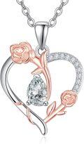 wholesale 925 Sterling Silver Heart-Shaped Flower Necklace with Rose Gold Sunflower Pendant and Cubic Zirconia Stones-0-0