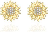 wholesale 14K Gold  Sunflower Stud Earrings with Cubic Zirconia - You Are My Sunshine Gift for Her-Sunflower Earrings