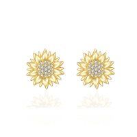 wholesale 14k Gold Sunflower Cubic Zirconia Stud Earrings For Women-Sunflower Earrings