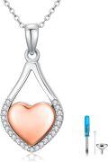 wholesale 925 Silver Rose Gold Plated Cubic Zirconia Teardrop Heart Urn Necklace for Ashes-0-0