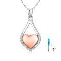 wholesale 925 Silver Rose Gold Plated Cubic Zirconia Teardrop Heart Urn Necklace for Ashes-0-0