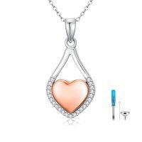 wholesale 925 Silver Rose Gold Plated Cubic Zirconia Teardrop Heart Urn Necklace for Ashes-Teardrop Heart