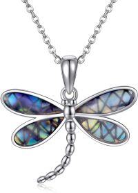 wholesale 925 Sterling Silver Abalone Shell Dragonfly Pendant Necklace with Chain 45cm Length-dragonfly