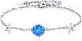 wholesale 925 Sterling Silver Blue Fire Opal Starfish Charm Anklet Beach Ocean  for Women-0-0