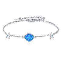 wholesale 925 Sterling Silver Blue Fire Opal Starfish Charm Anklet Beach Ocean  for Women-A-Shell