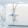wholesale 925 Sterling Silver Blue Opal Sea Turtle Cross Pendant Necklace for Women Girls-0-4