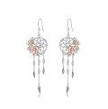 wholesale 925 Sterling Silver Dreamcatcher Rose Gold Flower Feather Drop Earrings-0-39