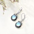 wholesale S925 Sterling Silver Moonstone Moon Phase Earrings, Sparkle Dangle Drop Jewelry, Natural Gemstone Gift for Women, 33x13mm, 5.3g-0-2