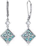 wholesale 925 Sterling Silver Tree of Life Drop Earrings with Turquoise and Cubic Zirconia for Women-0-0