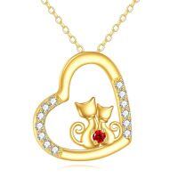 wholesale 14k Gold Pendant With Red Stone And White Diamonds Cat Design-C style-double cat necklace
